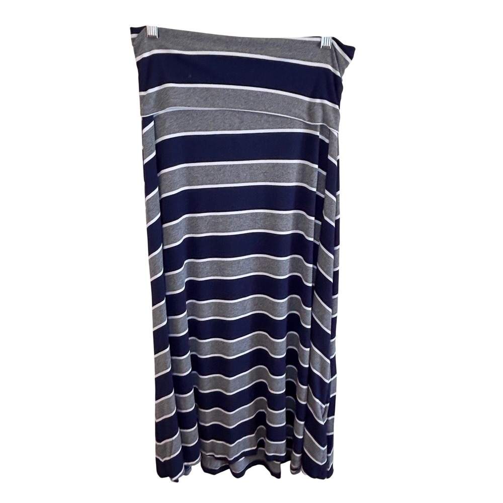Gap Women Navy Blue Grey Striped Jersey Knit Maxi Skirt Nautical Preppy Size M